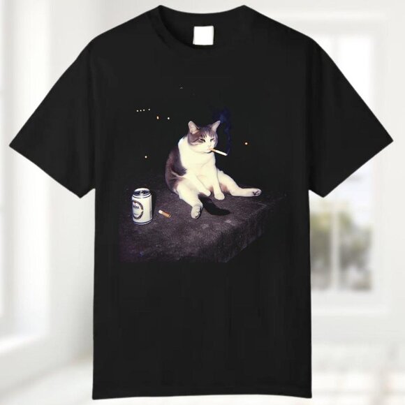 Funny Smoking Cat Meme Shirt – Gen Z Cool Cat Unisex Tee 24 - Picture 1 of 6
